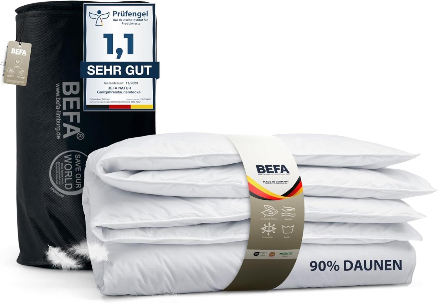 BEFA NATUR Daunenbettdecke kuschelig weiche Premium-Ganzjahresdecke, 4-Jahreszeitendecke, Füllung: 90% Daunen, 10% Federn, Made in Germany - Bettdecke Größe 135x200 155x220 200x200 erhältlich Bild 1