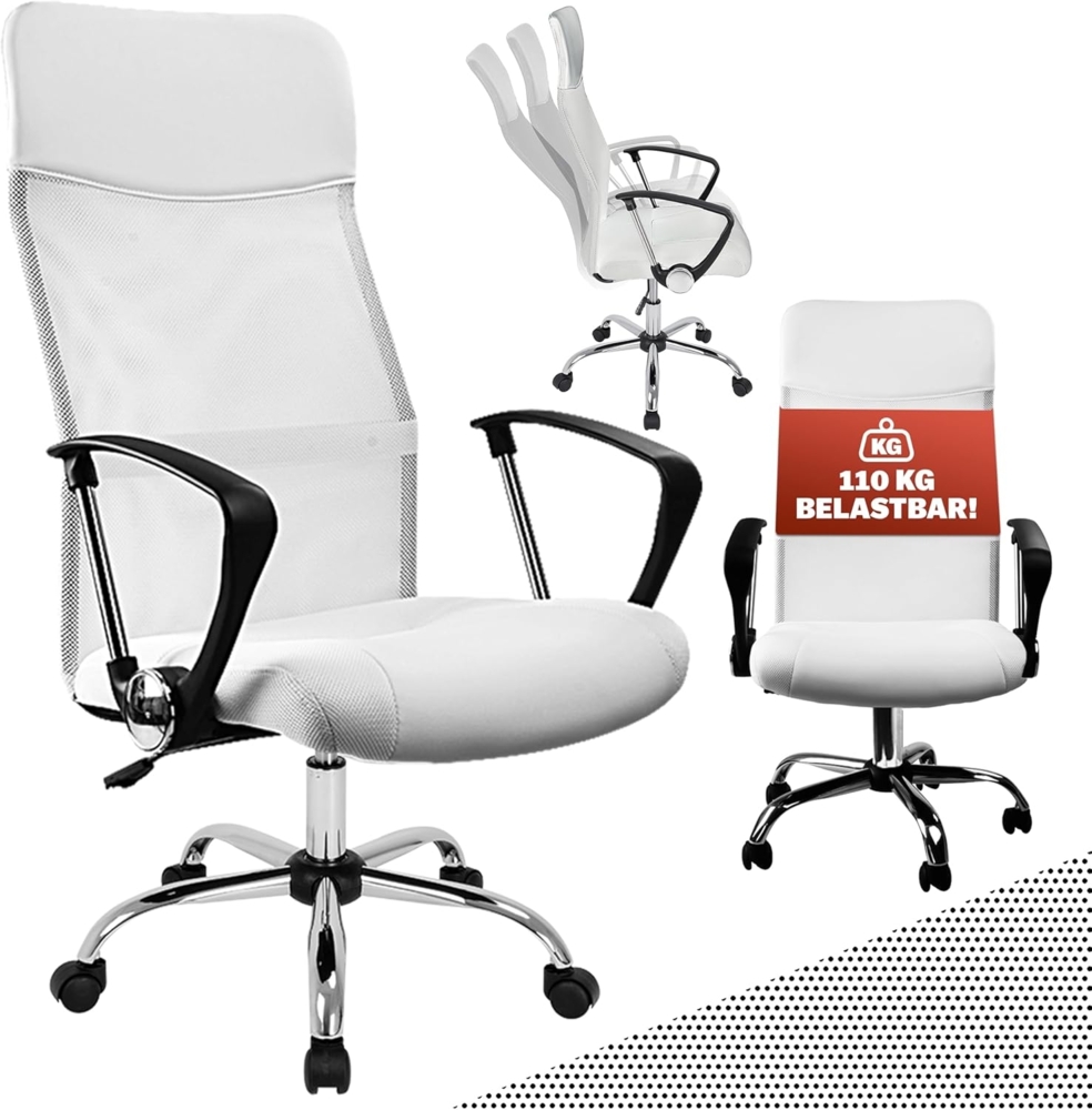 Deuba Bürostuhl mit Armlehnen, ergonomisch, und Wippfunktion, weiß, 52 x 51 x 122 cm Bild 1