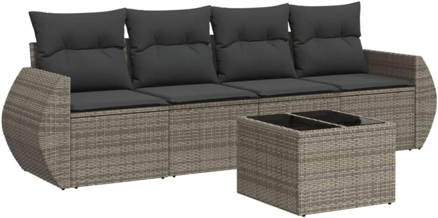 vidaXL 5-tlg. Garten-Sofagarnitur mit Kissen Grau Poly Rattan 3221089 Bild 1