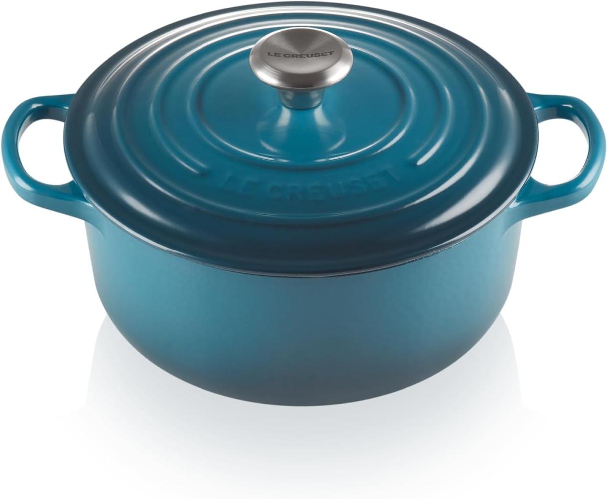 Le Creuset Signature Gusseisen-Bräter mit Deckel, Für alle Herdarten und Induktion geeignet, Rund, Deep Teal, 20,0 cm, 2.4 Bild 1