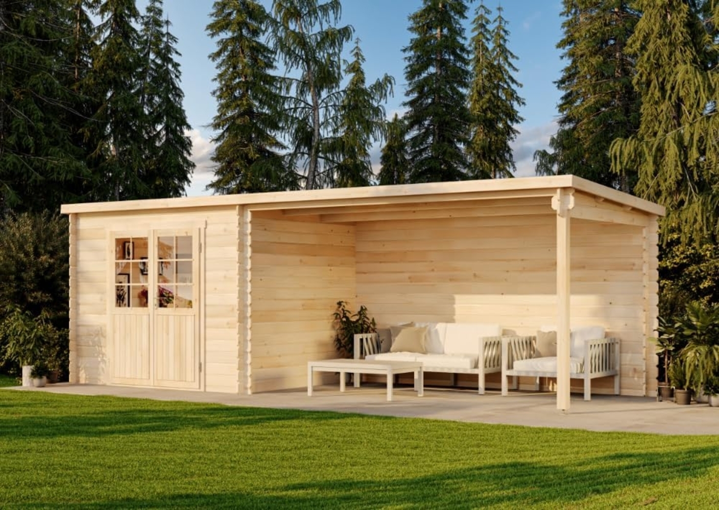 Alpholz Gartenhaus Brilon 28-A Gartenhaus aus Holz Holzhaus mit 28 mm Wandstärke inklusive Terrasse Blockbohlenhaus Bild 1