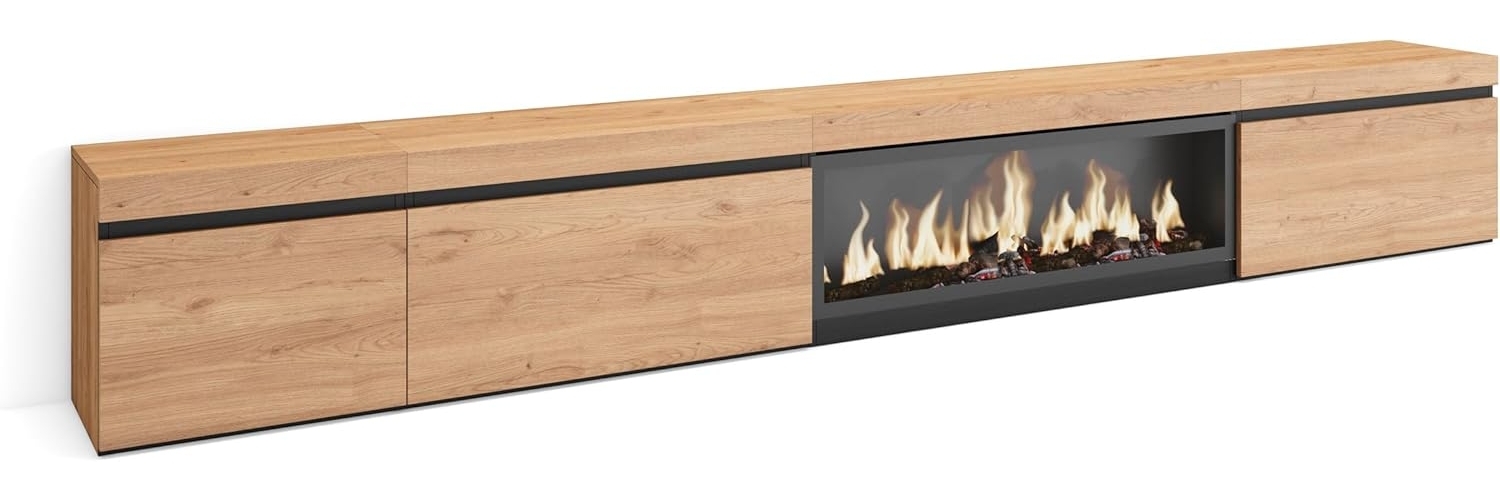 Skraut Home | TV-Schrank, Lowboard | für Wohnzimmer und Esszimmer | 317 x 45 x 35 cm | Elektrokamin XXL | Moderner Stil | Eiche Bild 1