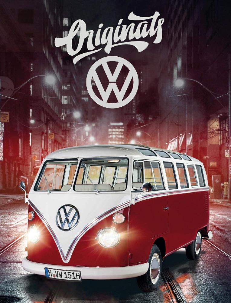 Wohndecke VW Volkswagen Bulli T1 Decke 087-B Rot 130x170 cm Kuscheldecke, BERONAGE, passend zur Bettwäsche, ideal für Sofa, Couch, Bett, Auto Bild 1