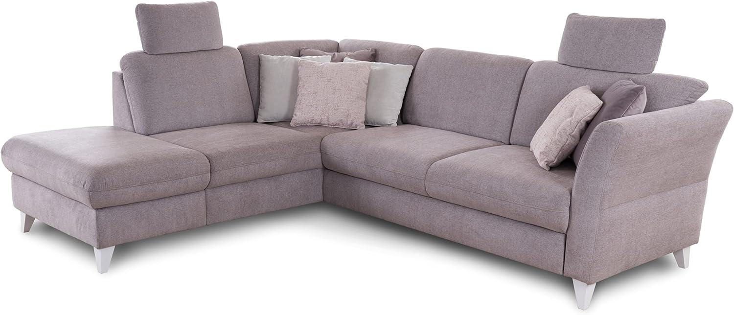 CAVADORE Schlafsofa Trend / Skandinavische Eckcouch mit Federkern, Bettfunktion, Stauraum in der Ottomane und 2 Kopfstützen / 249 x 86 x 162 / Chenille, Rosa Bild 1