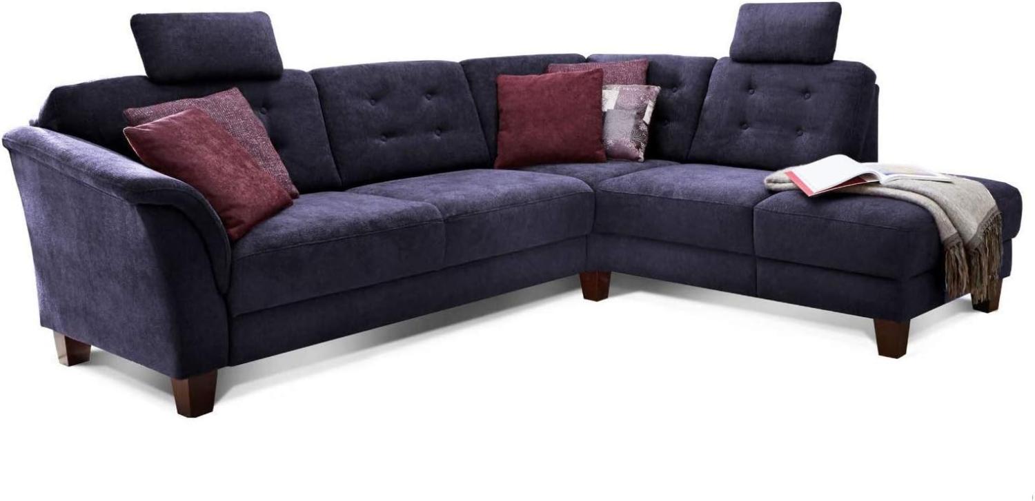 Cavadore Ecksofa Trond mit Federkern / Sofa L-Form im Landhausstil mit Ottomanen rechts und verstellbaren Kopfstützen / 260 x 89 x 214 / Webstoff dunkelblau Bild 1