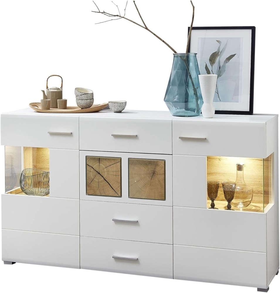 Sideboard Friedberg / Fun Plus, Glas, Holzwerkstoff, Weiß, 170 x 94 x 42 cm Bild 1