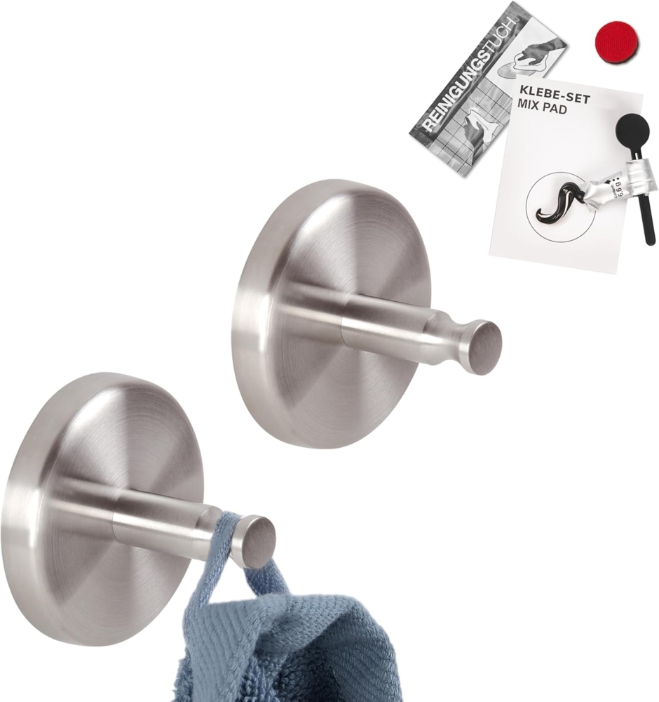 bremermann Handtuchhaken Bad-Serie PIAZZA - Handtuchhaken 2er-Set aus Edelstahl inkl. Klebeset, Badezimmer, Küche, (Set, 2-St), Edelstahl, matt Bild 1