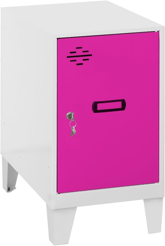 Simon Rack Simonlocker Kommode, klein, 575 x 300 x 500 mm, Amario aus Metall, inkl. Schlüssel, Weiß/Rosa Bild 1