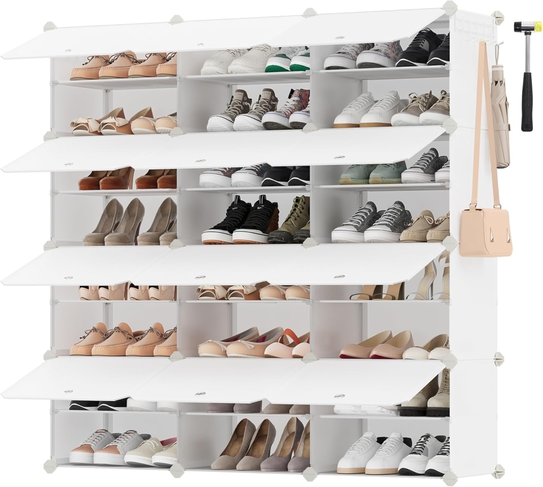 SONGMICS Schuhregal, Schuhschrank mit 12 Fächern, für Garderobe und Eingangsbereich, für bis zu 48 Paar Schuhe, anpassbar, wolkenweiß LPC040W02 Bild 1