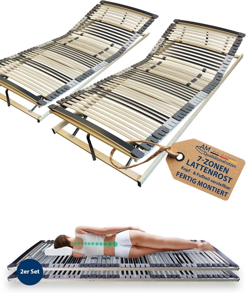 2x Ergonomischer Lattenrost 90x210 cm verstellbar - Lattenrost Set KV - 7-Zonen Lattenrost 90x210 cm Doppelpack - fertig montiert - 44 Leisten - Kopf- und Fußteil verstellbar - 2er Set - 90/210 Bild 1