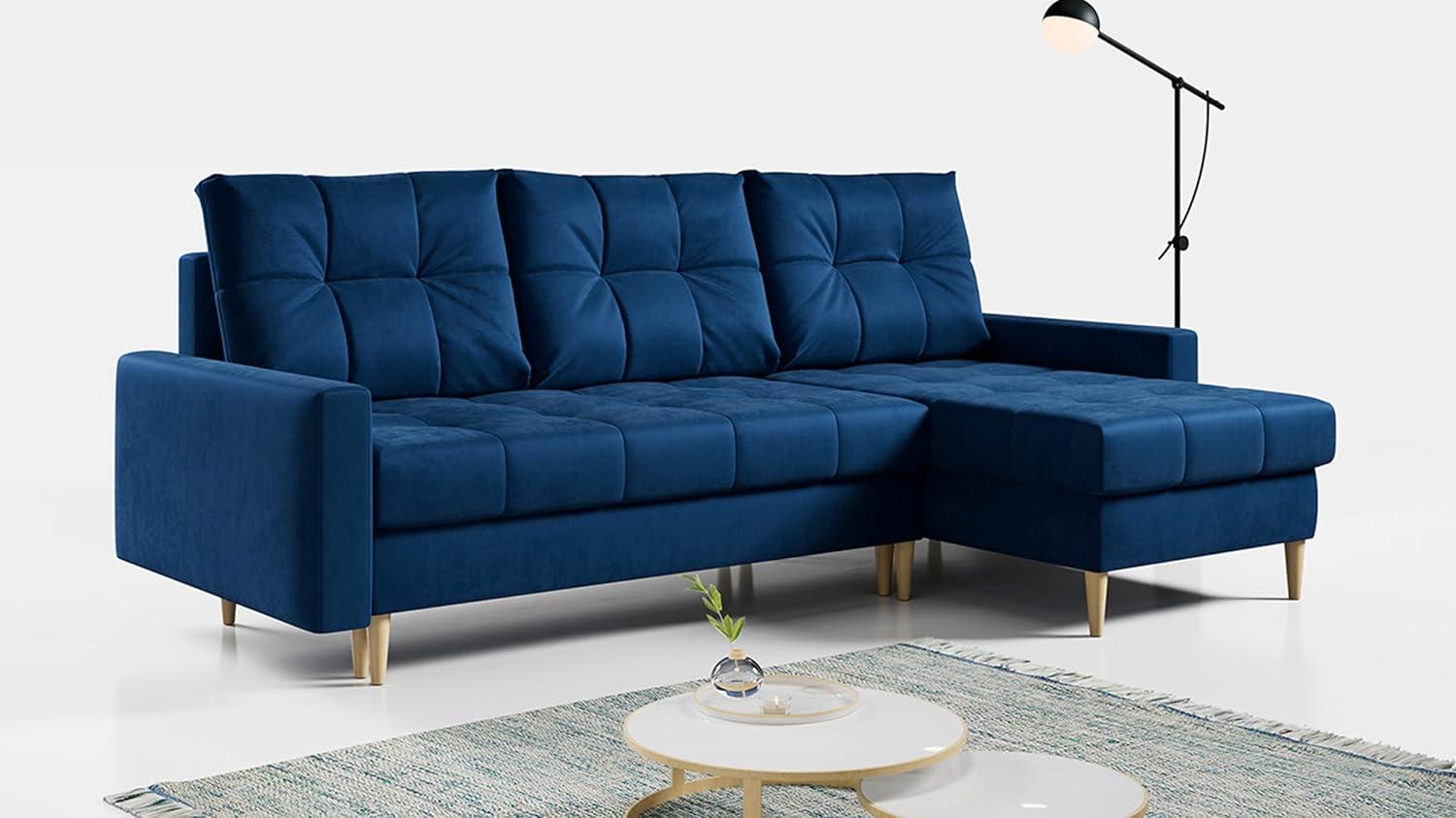 Ecksofa Wohnzimmer - L-form mit Schlaffunktion und Bettkasten - ASTRA - Blau Mikrofaser Bild 1