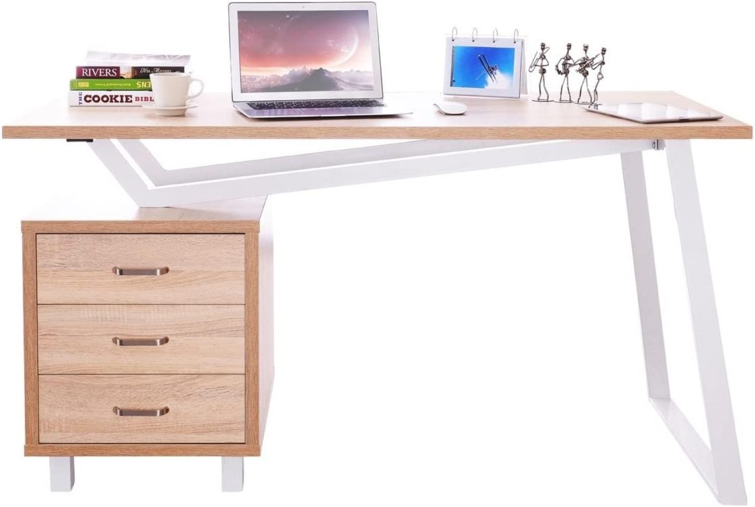 SixBros. Computerschreibtisch mit viel Stauraum, 3 Schubladen, Büro & Home Office, Designer Schreibtisch Eiche, 140x60 cm CT-3533/2183 Bild 1
