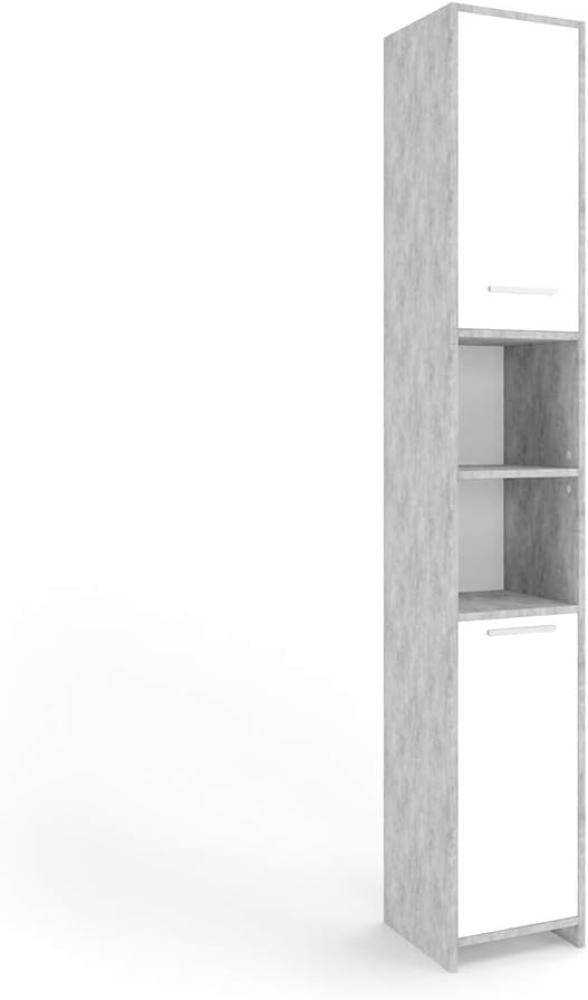 VICCO Badschrank KIKO 190 x 30 cm Weiß Grau Beton - Hochschrank Regal Badregal Bild 1