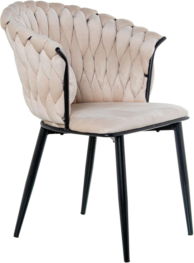 DRW Set mit 2 Stühlen aus Samt und Metall in Beige und Schwarz, 61 x 68 x 82 cm Bild 1