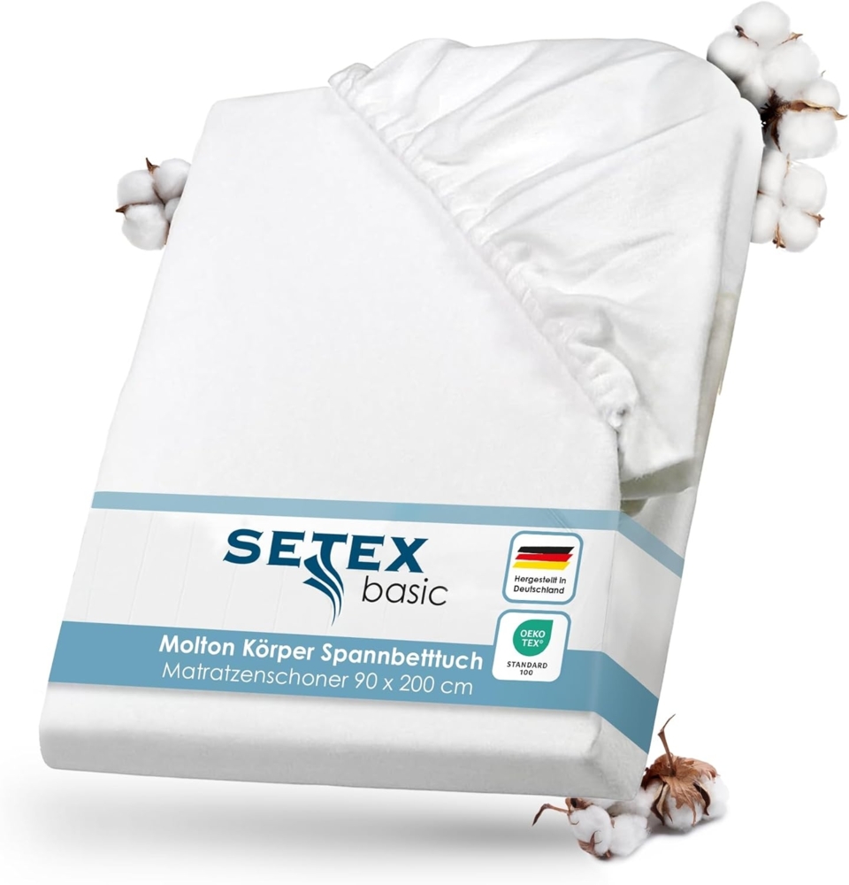 SETEX Molton Köper Matratzenschutz, 90x200 cm, Matratzenschoner aus 100 % Baumwolle, Basic, Weiß Bild 1