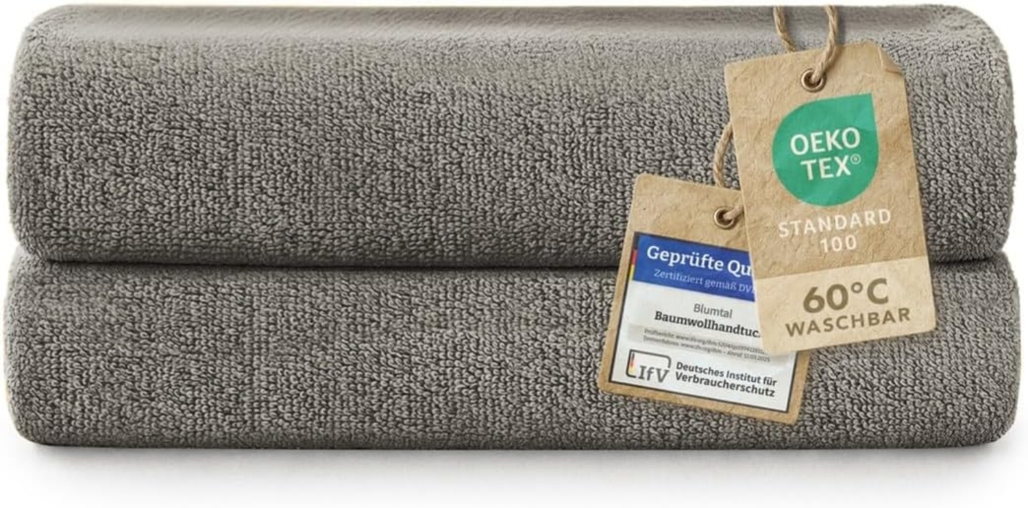 Blumtal Premium Frottier Handtücher Set mit Aufhängschlaufen - Baumwolle Oeko-TEX Zertifiziert, weich, saugstark - 2X Handtuch (50x100 cm), Grau Bild 1