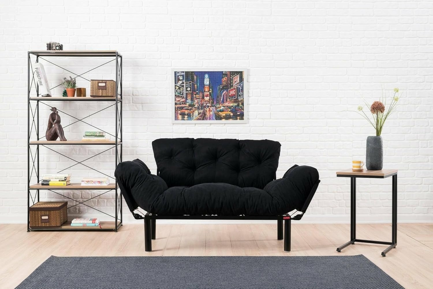 Dmora Schlafsofa 2-Sitzer Zeeusis 155x70 cm Schwarz Stauraum Bild 1