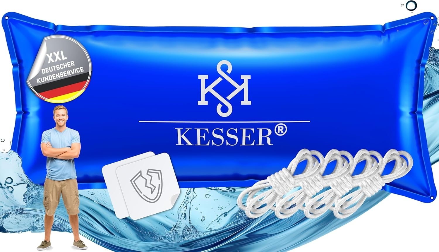 KESSER® Poolkissen Winter | Poolabdeckung mit Doppelnaht Whirpools | Luftkissen Pool Abdeckung Überwinterung | Abdeckung Einbaupools Winter | PVC wasserdicht & UV-beständig mit 4x Seile Blau, Rechteck, 200 x 400cm Bild 1