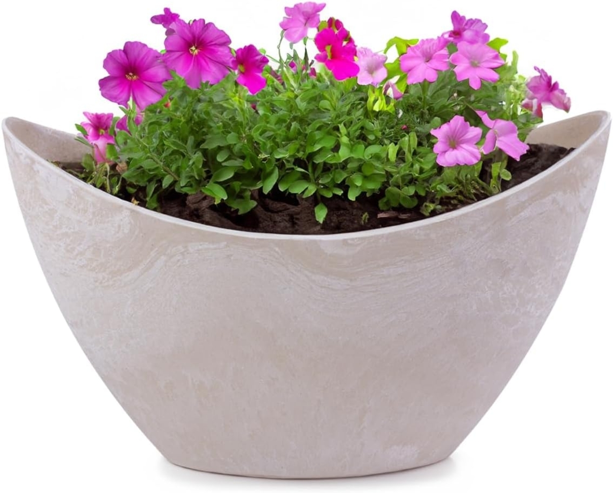 matches21 HOME & HOBBY Blumentopf Pflanzschale oval 20 cm für draussen Dekoschale sand beige marmoriert (1 St), Blumen-Schale als wetterfeste Friedhof-Schale Grab-Schmuck Grabschale Bild 1