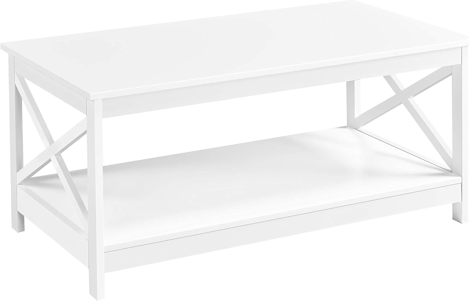 Yaheetech Kaffeetisch mit X-förmige Rahmen Sofatisch mit Viel Stauraum Couchtisch mit Ablagefläche Beistelltisch 100 cm L × 50 cm B × 45 cm H Weiß Bild 1