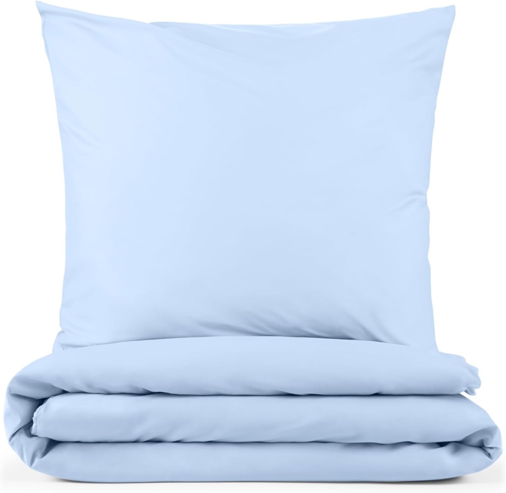 Blumtal Bettwäsche 200x200 cm + 2X Kissenbezug 50x75 cm - Oeko-TEX zertifizierte Mikrofaser Bed Sheets 200x200 - Bettbezug 200x200 Bettwäsche Set - Duvet Cover 200x200 cm - Hellblau Bild 1