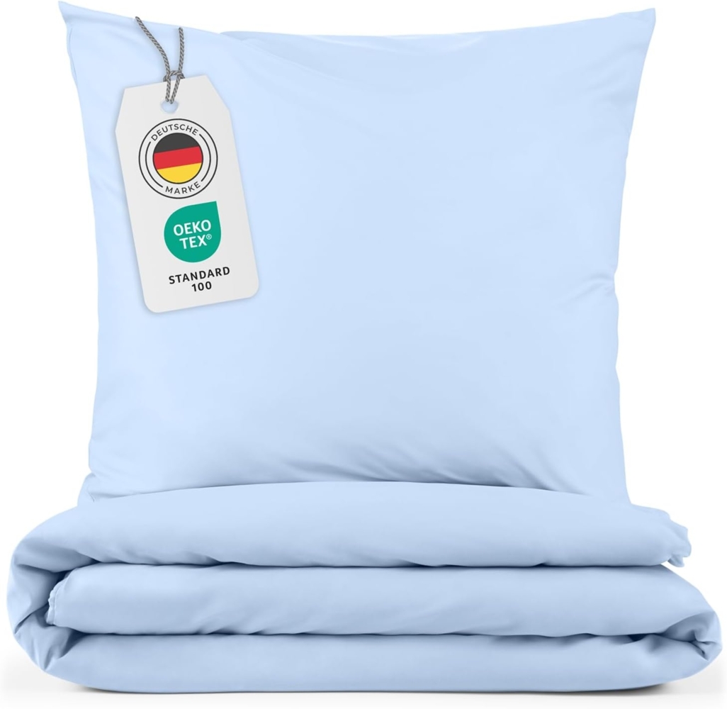 Blumtal Bettwäsche 200x200 cm + 2X Kissenbezug 50x75 cm - Oeko-TEX zertifizierte Mikrofaser Bed Sheets 200x200 - Bettbezug 200x200 Bettwäsche Set - Duvet Cover 200x200 cm - Hellblau Bild 1