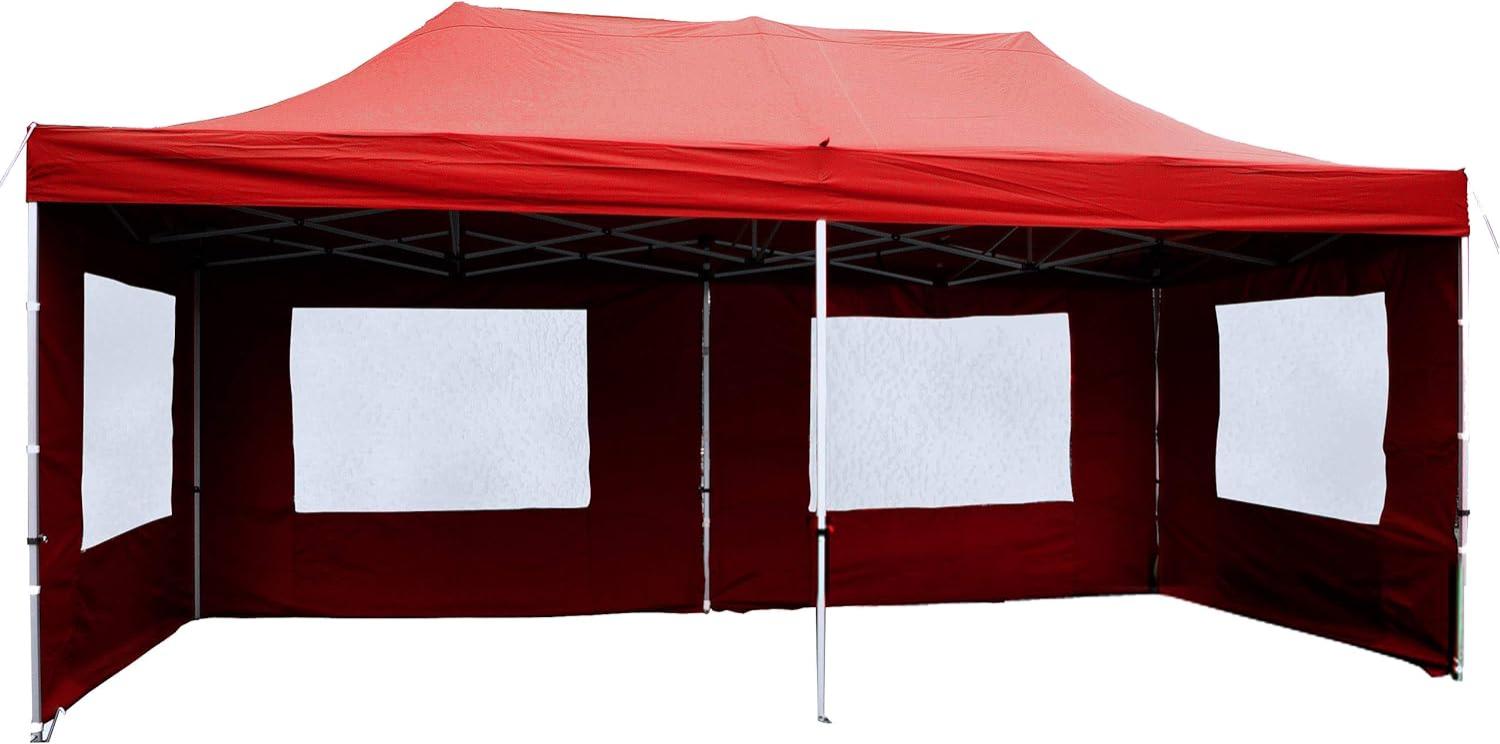 Nexos SM936271 Profi Faltpavillon Partyzelt Pavillon Seitenteilen-hochwertige Ausführung-wasserdichtes Dach mit PVC-coating-270 g m² -Farbe, Rot, 3x6 m Faltpavillon Bild 1