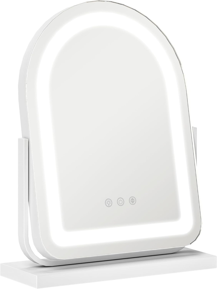 HOMCOM Kosmetikspiegel mit LED Licht, 3 Lichtfarben (360° Drehbar Makeup-Spiegel, 1-St, Schminkspiegel), mit Touch-Steuerung, Metallrahmen, Weiß Bild 1