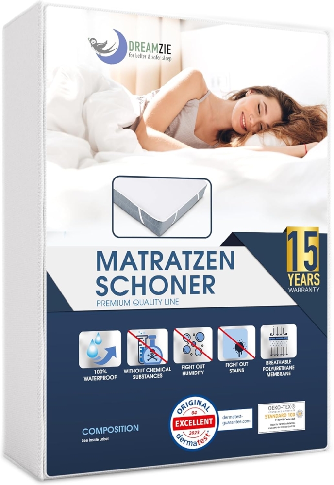 Matratzenschoner 200x200 cm Wasserdicht Made in EU und Oeko-TEX Zertifiziert von Dreamzie - Atmungsaktive Matratzenauflage Bild 1