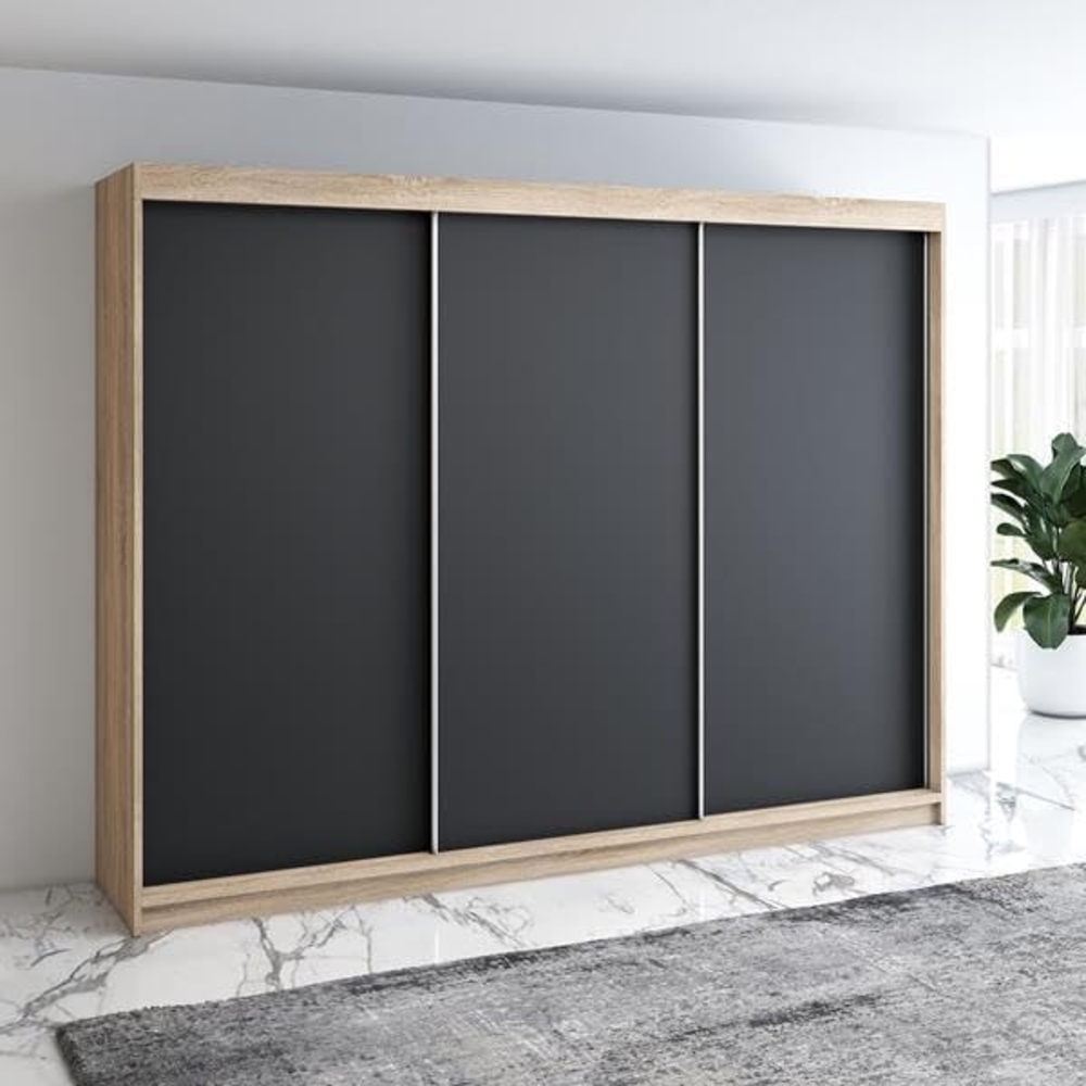 Schwebetrenschrank MERO 3-trig Schrank 200 cm Farbe: Sonoma , schwarz Bild 1