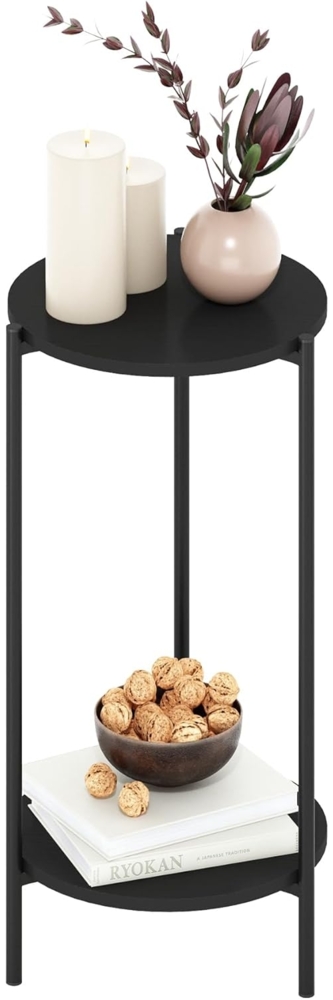 Furinno Besi 2-stöckiger moderner hoher runder Beistelltisch mit stabilen Metallbeinen, Americano Bild 1