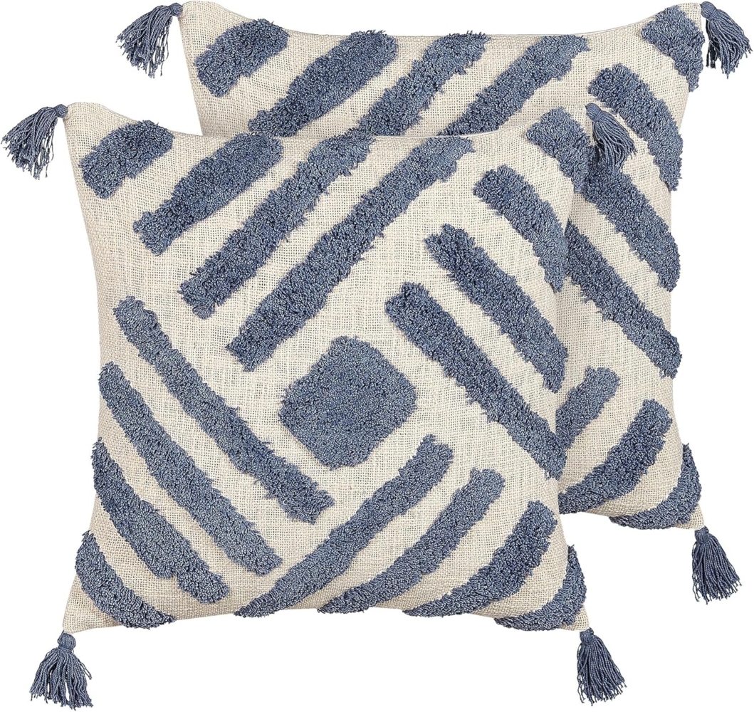 Kissen 2er Set Geometrisches Muster JACARANDA Baumwolle 45 x 45 cm Blau Bild 1