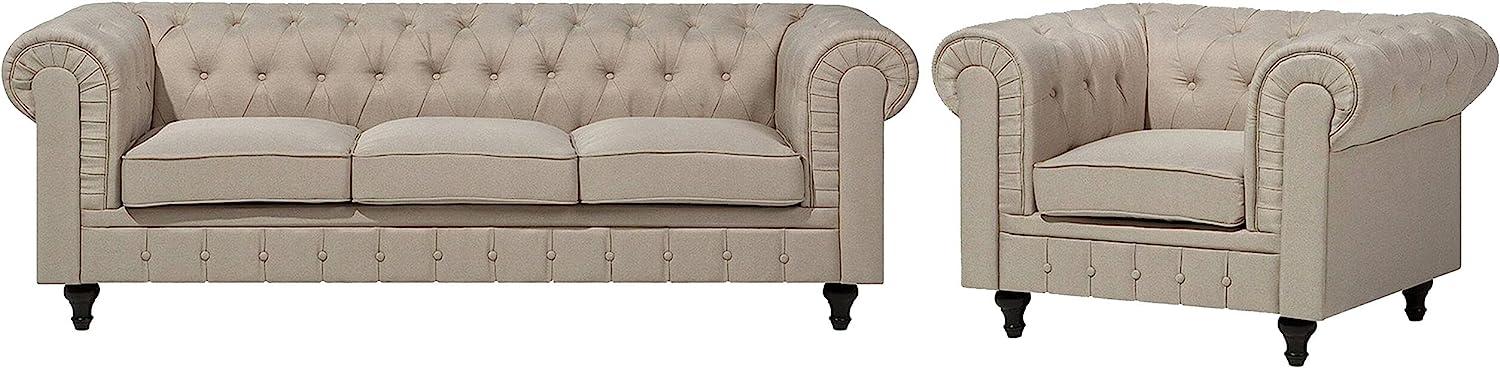 Sofa Set Polsterbezug beige 4-Sitzer CHESTERFIELD groß Bild 1