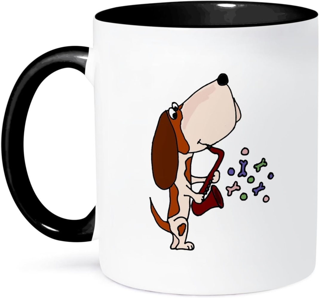 3dRose mit Basset Hound Dog Saxophone-Two Ton Kaffeebecher, Keramik, Schwarz, 10. 16x7,62 cm x-Uhr Bild 1
