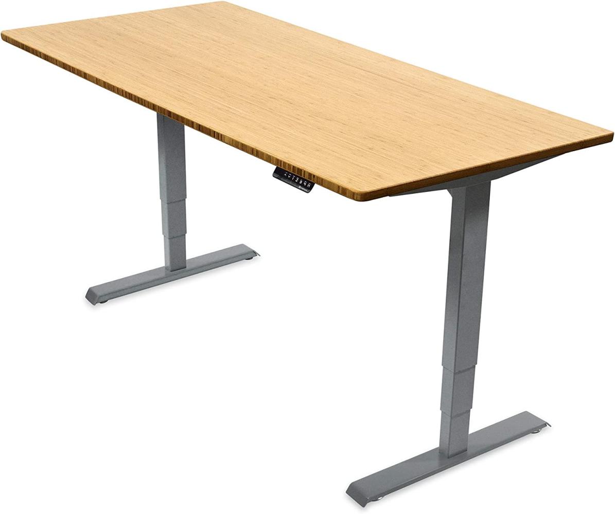 Ergotopia® Elektrisch höhenverstellbarer Schreibtisch | 5 Jahre Garantie | Ergonomischer Steh-Sitz Tisch mit Memory Funktion | Beugt Rückenschmerzen vor & Macht produktiver (160x80 G, Bambus Echtholz) Bild 1