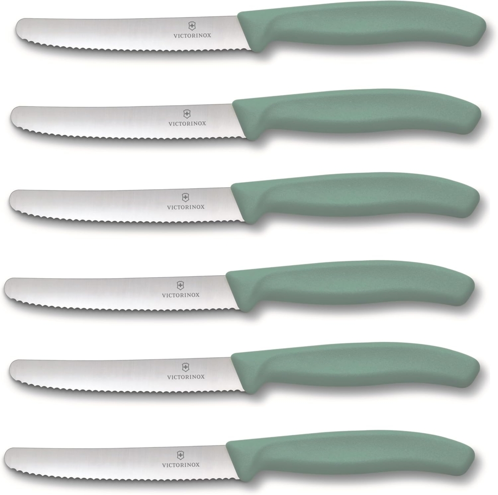 Victorinox | Tafelmesser Swiss Classic | 6 Stück | Mintgrün | extra scharfer Wellenschliff | Swiss Made | ideal auch als Brötchenmesser Bild 1