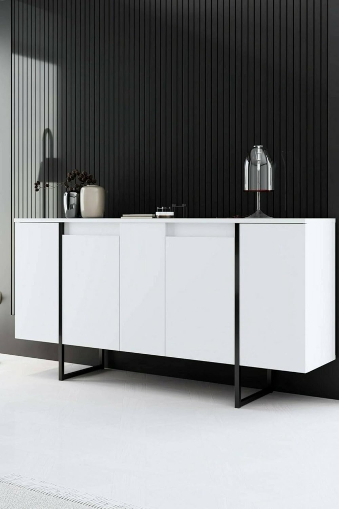 Dmora - Kommode Betel, Wohnzimmerbuffet, Wohnzimmer-Sideboard, Moderne Küchen-Speisekammer, 160x35h80 cm, Weiß und Schwarz Bild 1