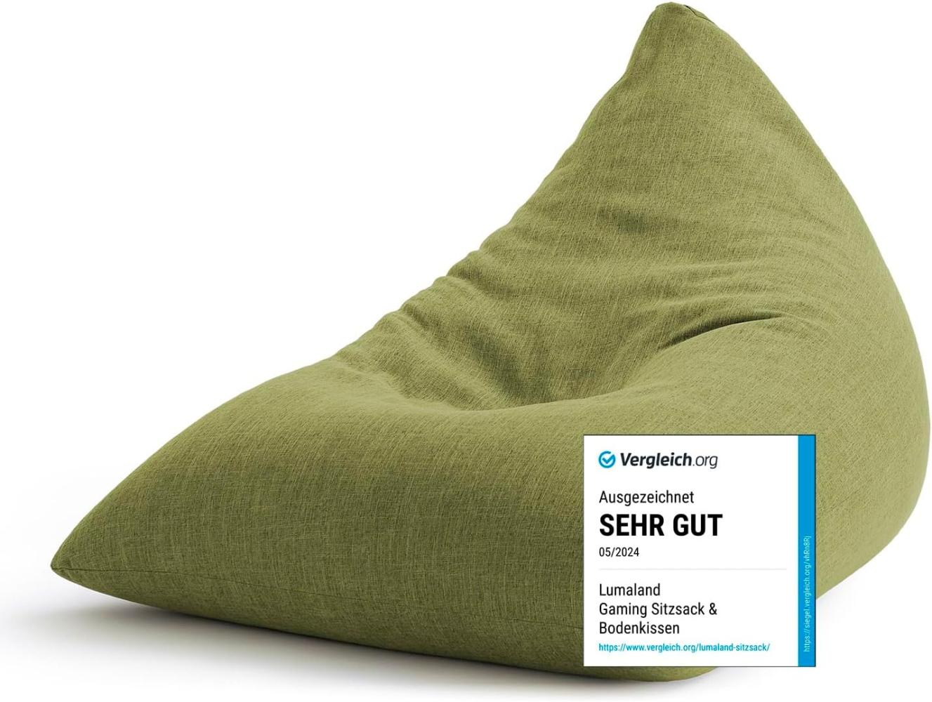 Lumaland Sitzsack Interior Line - Sitzkissen Bean Bag - Dreieckiger Komfort-Sitzsack - 370l Füllung - 150 x 100 x 100 cm - Lime Bild 1