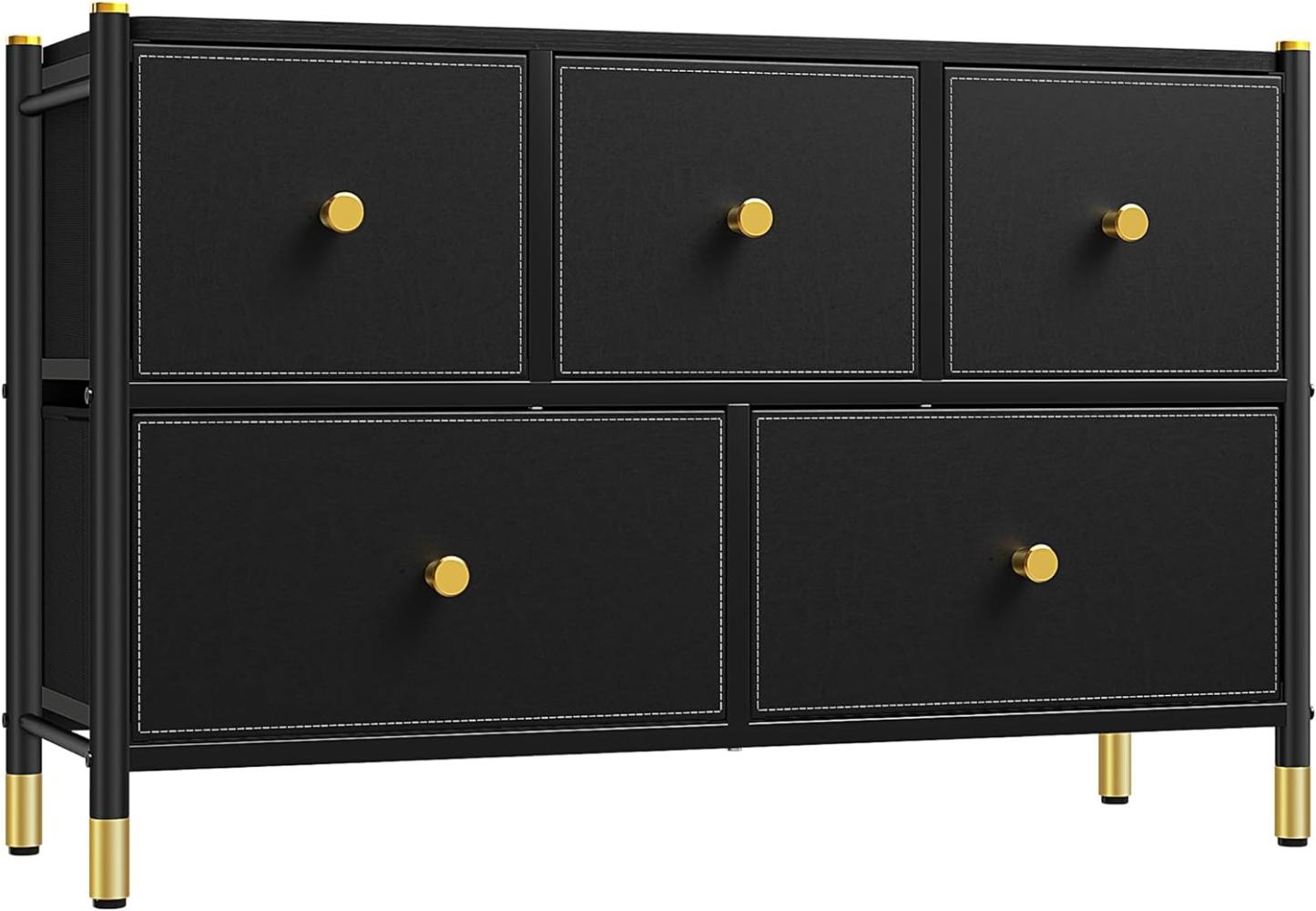 YITAHOME Kommode mit Schubladen, Leder Kommode,Kommode aus Stoff, Sideboard mit 5 Stoffschubladen, Aufbewahrungsschrank Schlafzimmer Schubladenschrank für Flur,Schwarz Bild 1