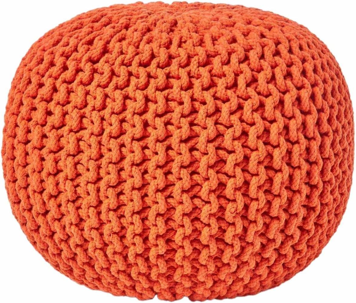 Homescapes Pouf Strickpouf rundes Bodenkissen, Sitzpouf 35 x 40 cm, gepolsterter Sitzhocker, Sitzpuff/Puff mit grob gestricktem Bezug aus 100% Baumwolle, Strickpuff, orange Bild 1