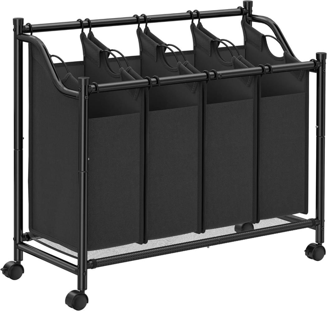 Songmics Wäschesammler auf Rollen mit 4 Fächern, Polyester Schwarz, 67/81 x 87,5 x 38,5 cm Bild 1