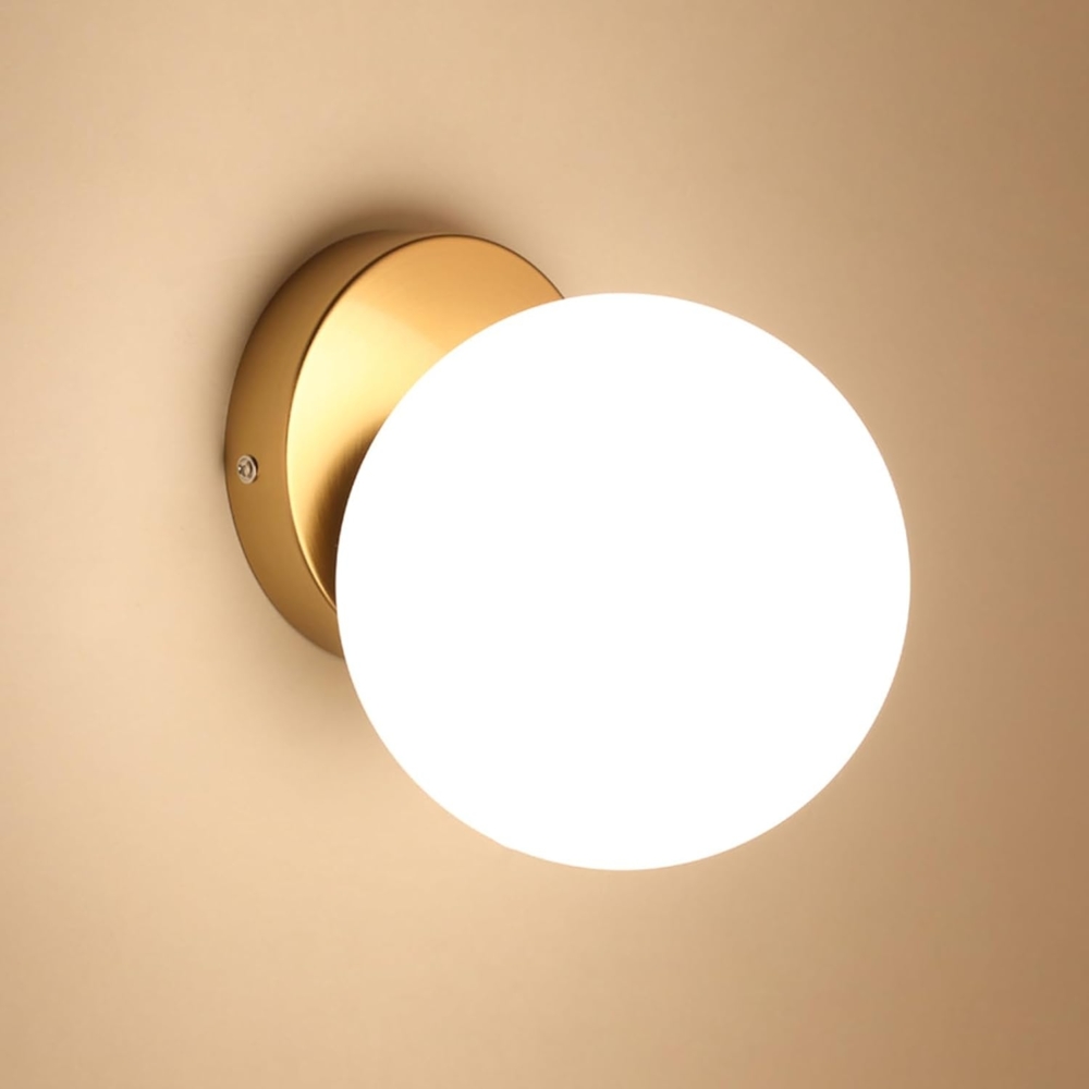 Comely Moderne Wandlampe E27, Dekorative Wandleuchte aus Glas und Metall in Antik-Gold, Design Wandlampe Beleuchtung für Flur, Schlafzimmer und Treppenhaus Bild 1