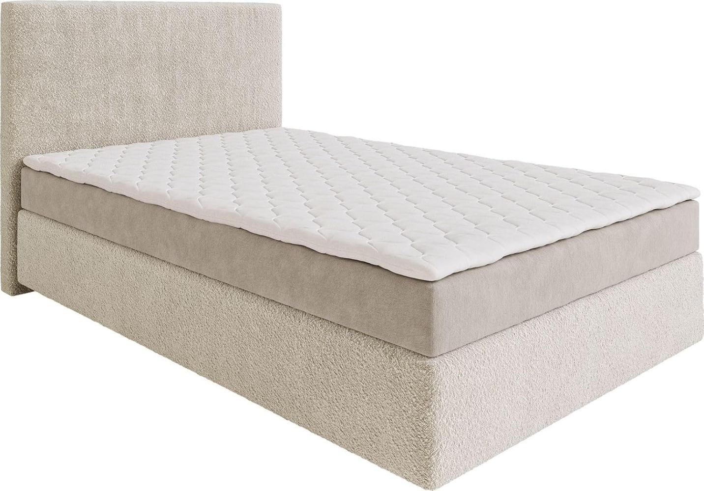 Boxspringbett Dream-Well 120x200 cm Bouclé Creme-Weiß mit Matratze und Topper Bild 1