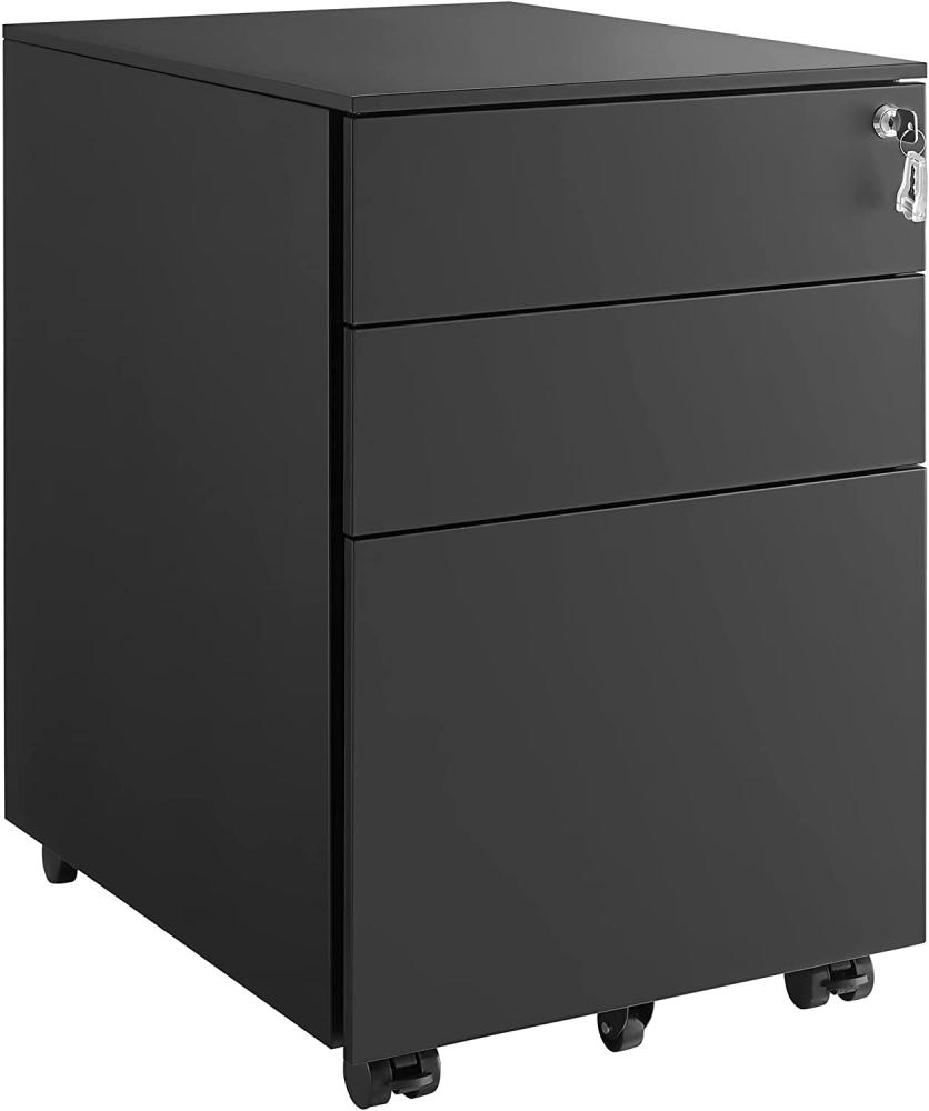 Rollcontainer, Aktenschrank, mit 3 Schubladen, vormontiert, abschließbarer Büroschrank mit Hängeregistratur, Stahl, Schwarz, 52 x 39 x 60 cm Bild 1