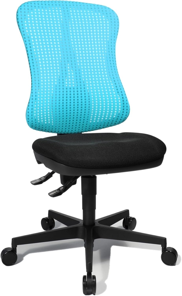 Topstar Head Point SY ergonomischer Bürostuhl, Schreibtischstuhl, Muldensitz (höhenverstellbar), Stoffbezug hellblau / türkis / schwarz, 70 x 47 x 113 cm Bild 1
