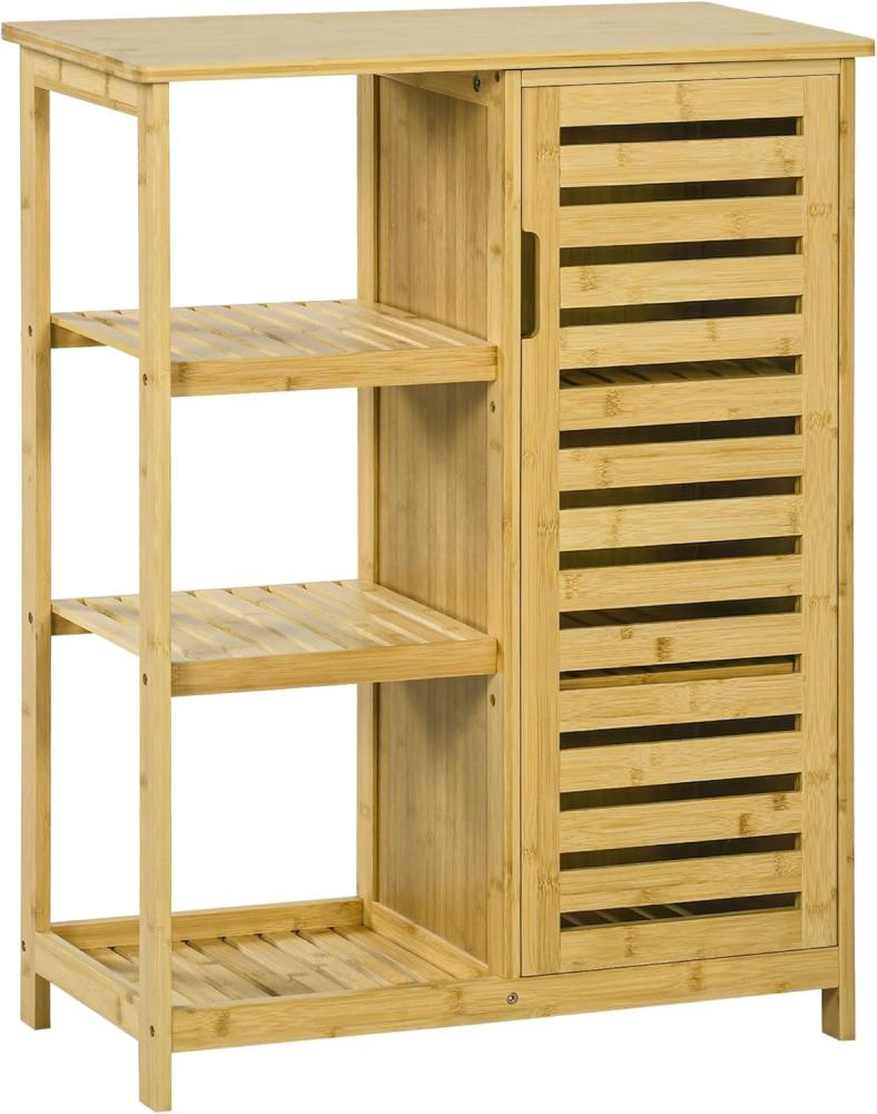 Kleankin Badkommode Badezimmerschrank mit Schrankfach, 3 Offenen Ebenen (Beistellschrank, 1 St, Badschrank), Bambus, Natur, 66 x 33 x 87 cm Bild 1