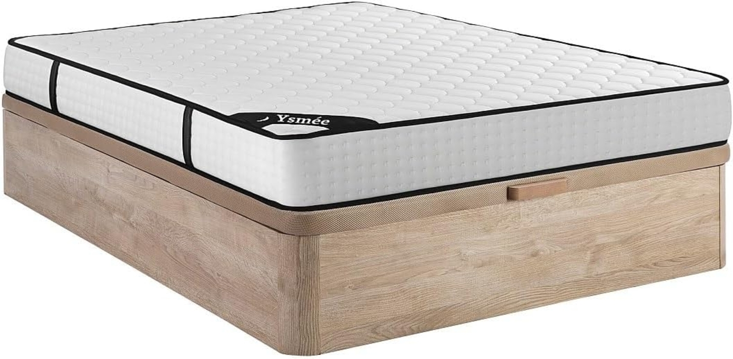 Vente-unique - Bett-Set 140 x 190 cm, Bettkasten natur hell + Matratze 7-Zonen-Taschenfederkern & Memory-Schaum, Höhe 22 cm - LUREAN von YSMÉE Bild 1