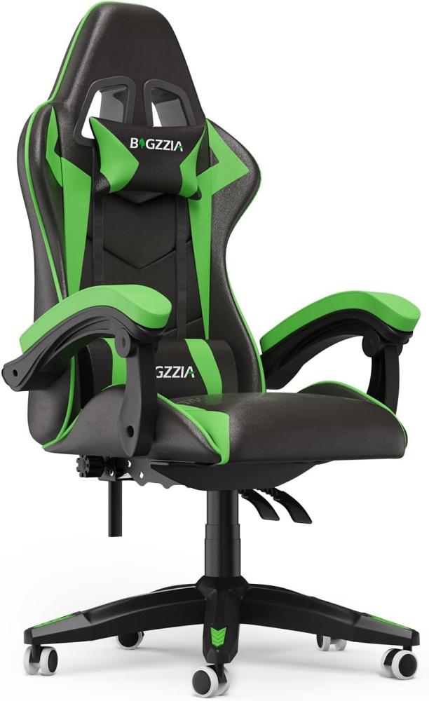 bigzzia Gaming Stuhl Ergonomisch - Gamer Stühle mit Lendenkissen + Kopfstütze Gaming Chair Höhenverstellbar Bürostuhl Computerstuhl für Erwachsene Mädchen Junge (Green) Bild 1