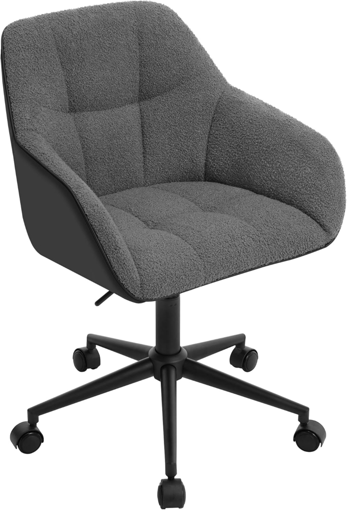 WOLTU Homeoffice Stuhl, Schreibtischstuhl, Drehstuhl, Schminkstuhl, höhenverstellbar, 150 kg belastbar, mit Bouclé-Sitz, Dunkelgrau+Schwarz, BS175szdg Bild 1