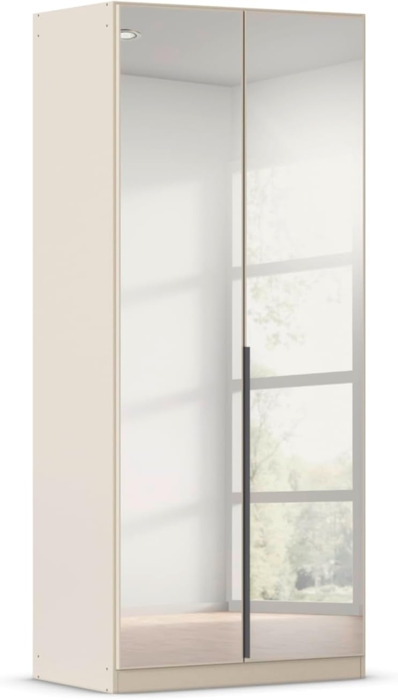 Rauch Möbel Alabama, Kleiderschrank, Garderobe, 2-türig, Spiegel, Zubehör Premium, 1 Kleiderstange, 3 Einlegeböden, Schubladeneinsatz, Farbe Beige, Griff Grau metallic, 91 x 229 x 54 cm Bild 1